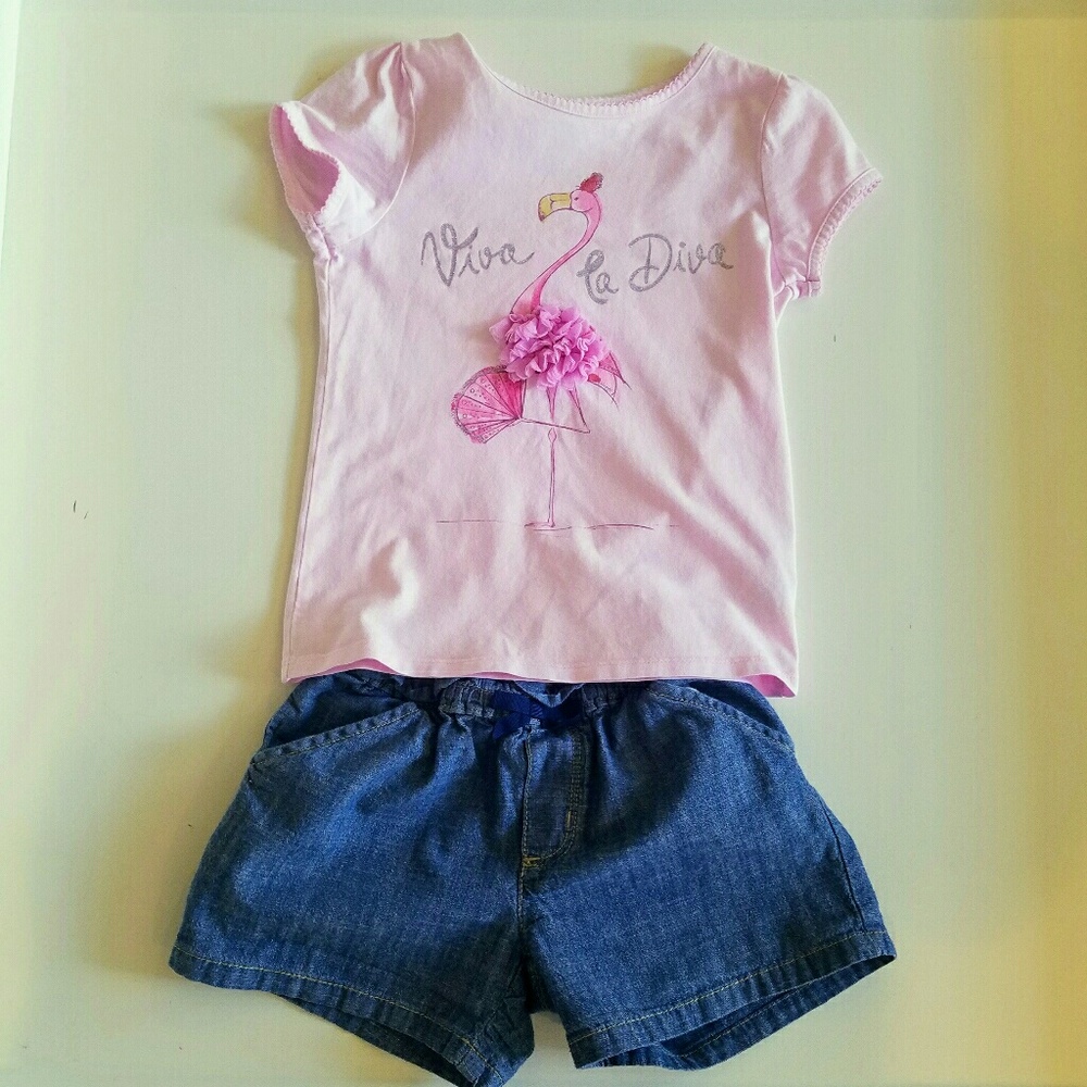 Girls Lands End Top and Gymboree Chambray Shorts